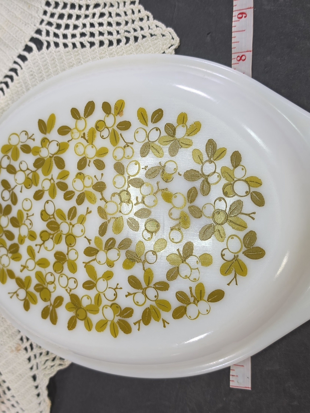 Vintage PYREX Olive Pattern Oval Divided Casserole Serving Dish Lid ONLY - Picture 4 of 6